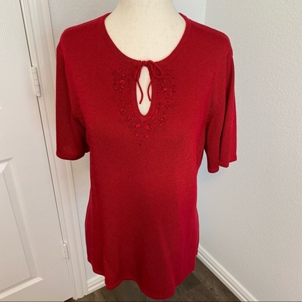 Sag Harbor Red Blouse Sweater S Sleeve Keyhole Cut Out Sexy Dressy Size M